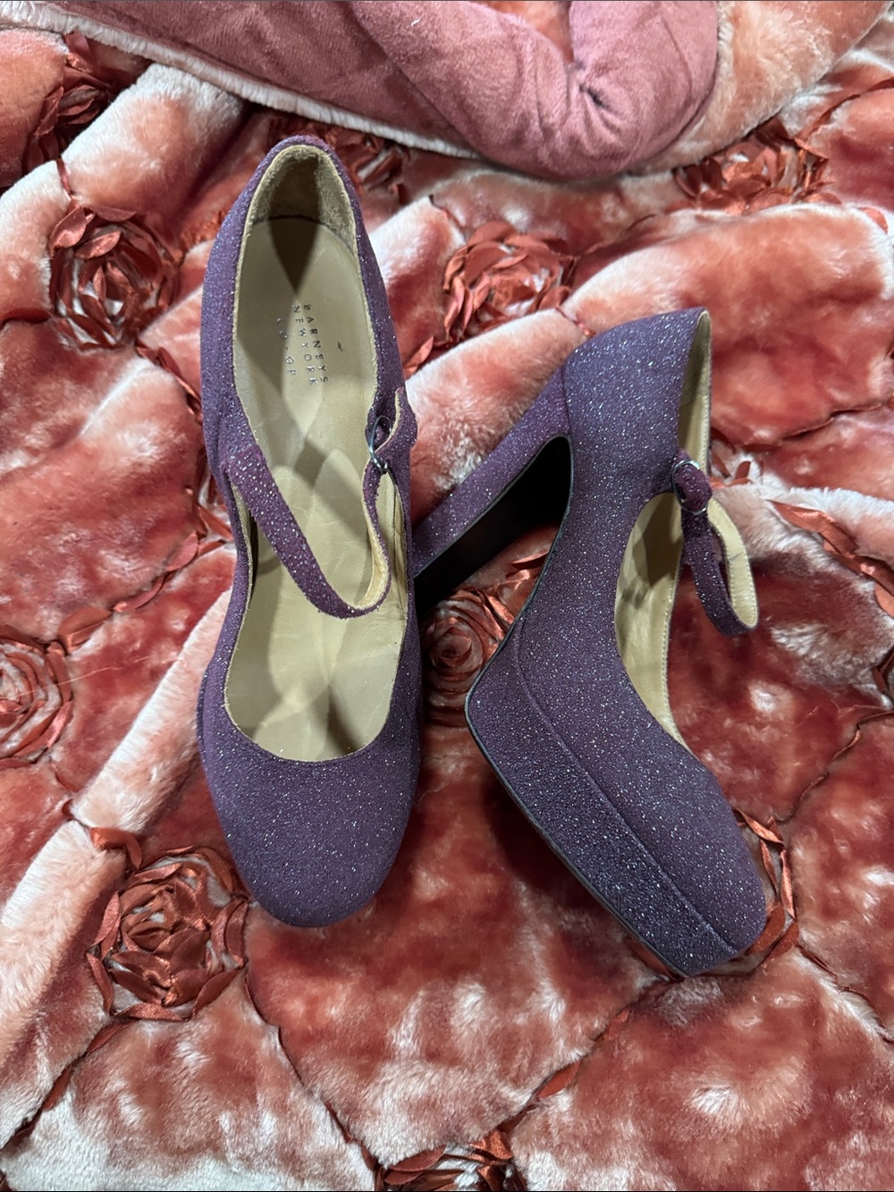 Barneys New York Glitter Purple Mary Jane Platform Heels